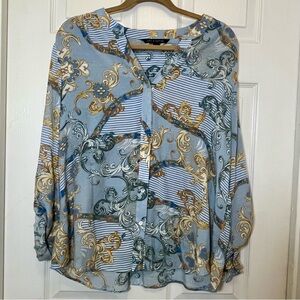 Zac & Rachel Boho Print Blue and Gold Blouse